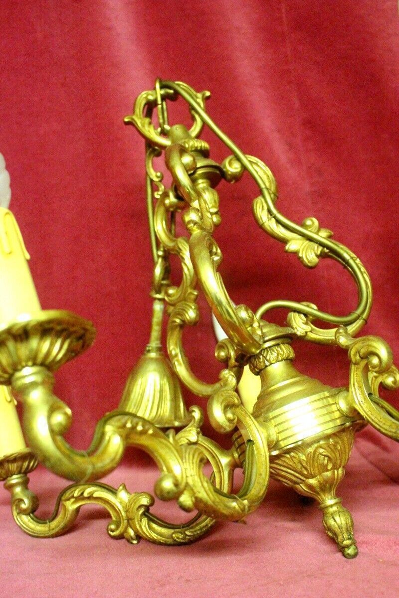 Heavy French Vintage Embossed Brass Chandelier Rococo Bird Cage Style 5 Arms photo 343.0
