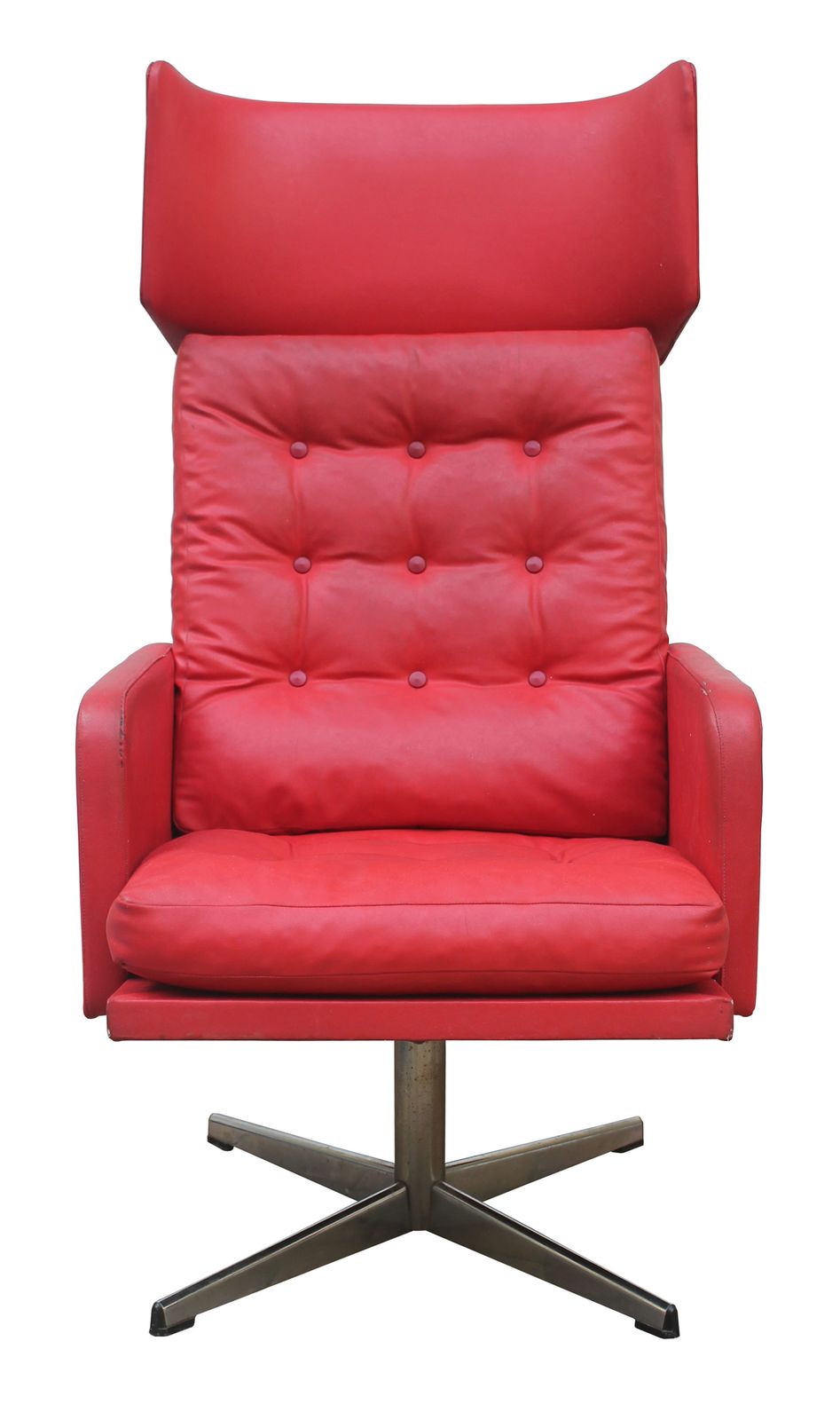 1970s Red Leather Swivel Armchair photo furniture