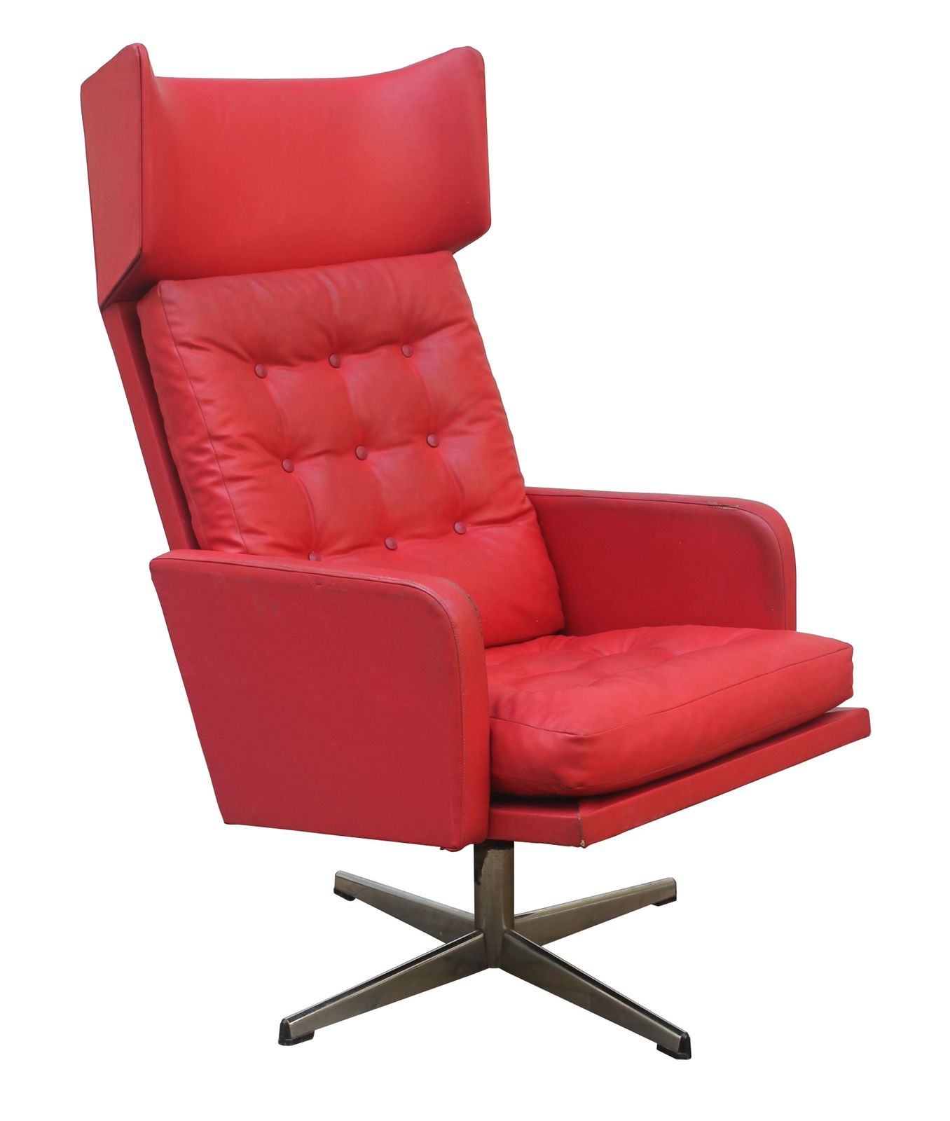 1970s Red Leather Swivel Armchair photo for sale