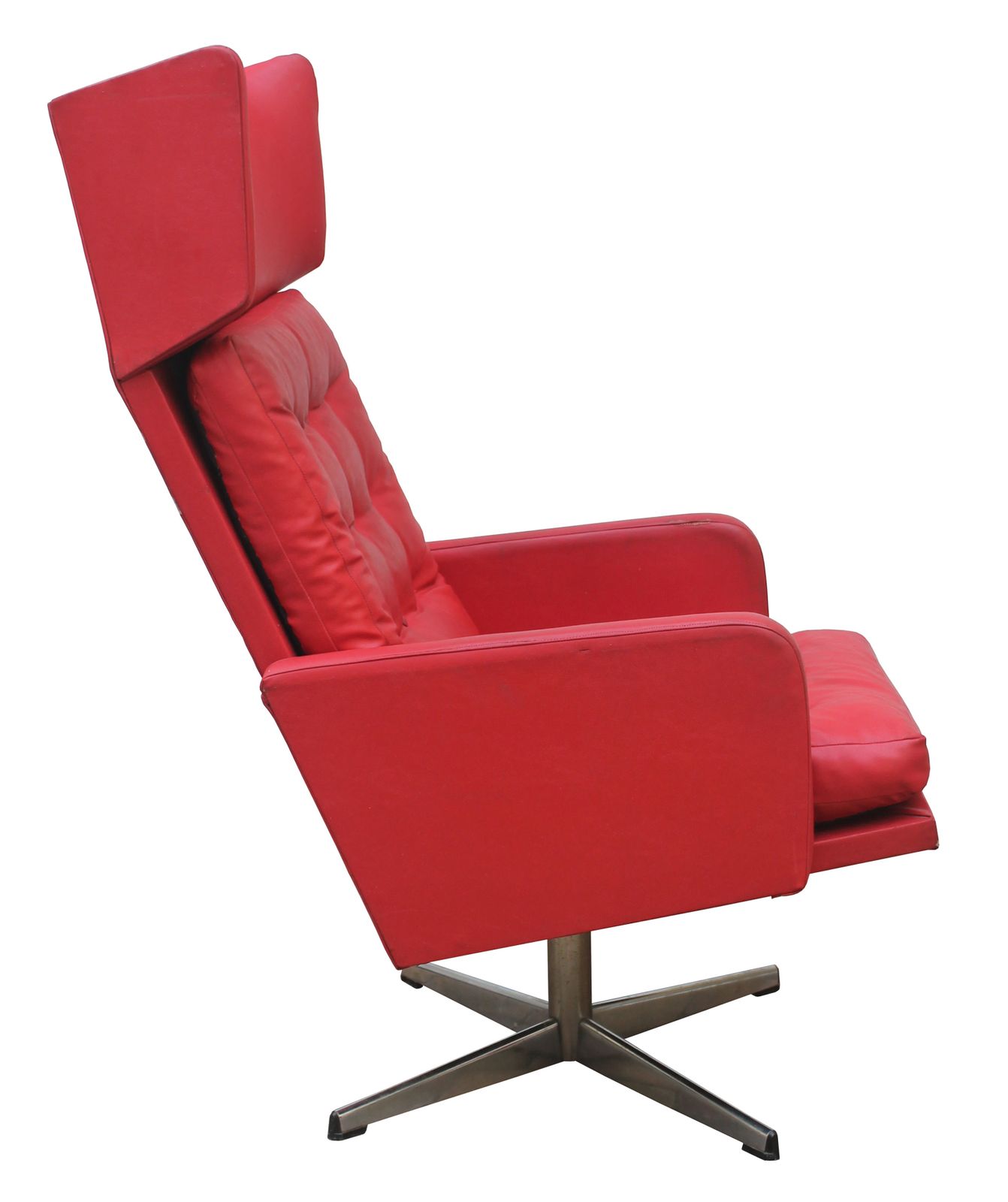 1970s Red Leather Swivel Armchair photo Furniture