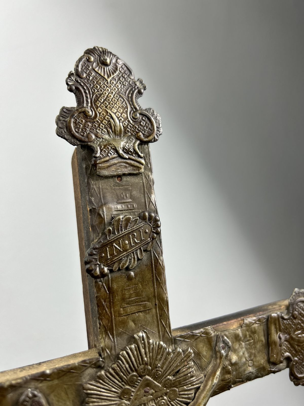 Inri Antique French Hand Carved Art Nouveau Crucifix. photo for sale