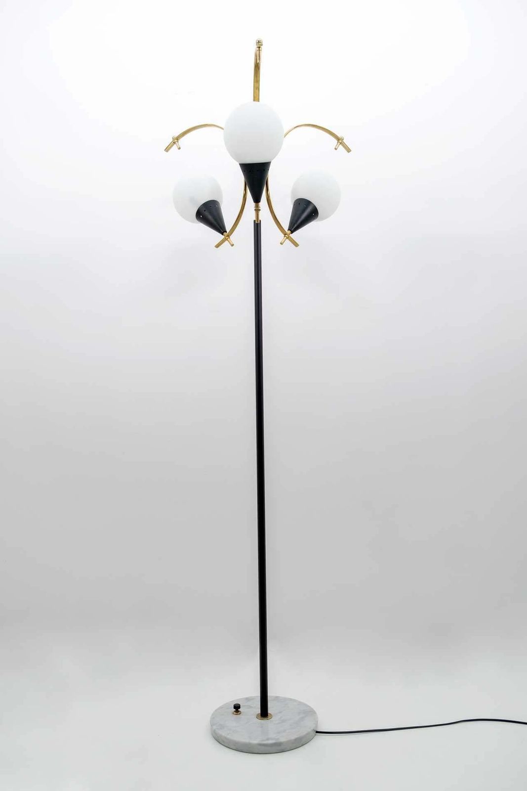 Stilnovo Mid Century Modern Italian Brass And Opaline Glass Floor Lamp, 1950s photo 3323.0