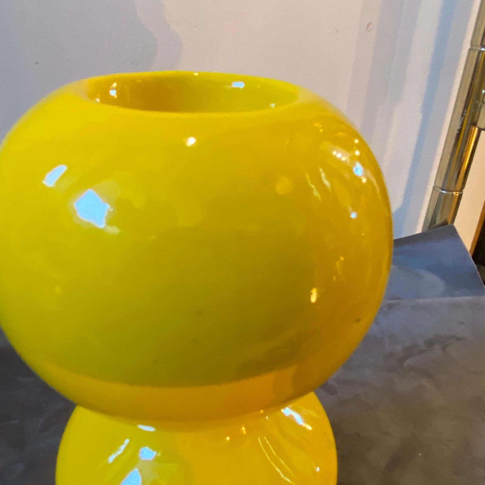 1970s Space Age Yellow Vetrochina Italian Candle Holder By Gabbianelli photo 383.0