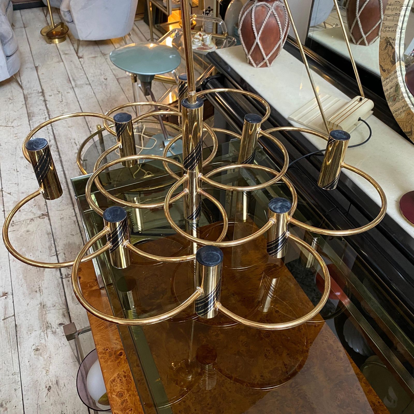 1970s Mid Century Modern Brass Italian Chandelier Or Ceiling Light By Sciolari photo Lighting