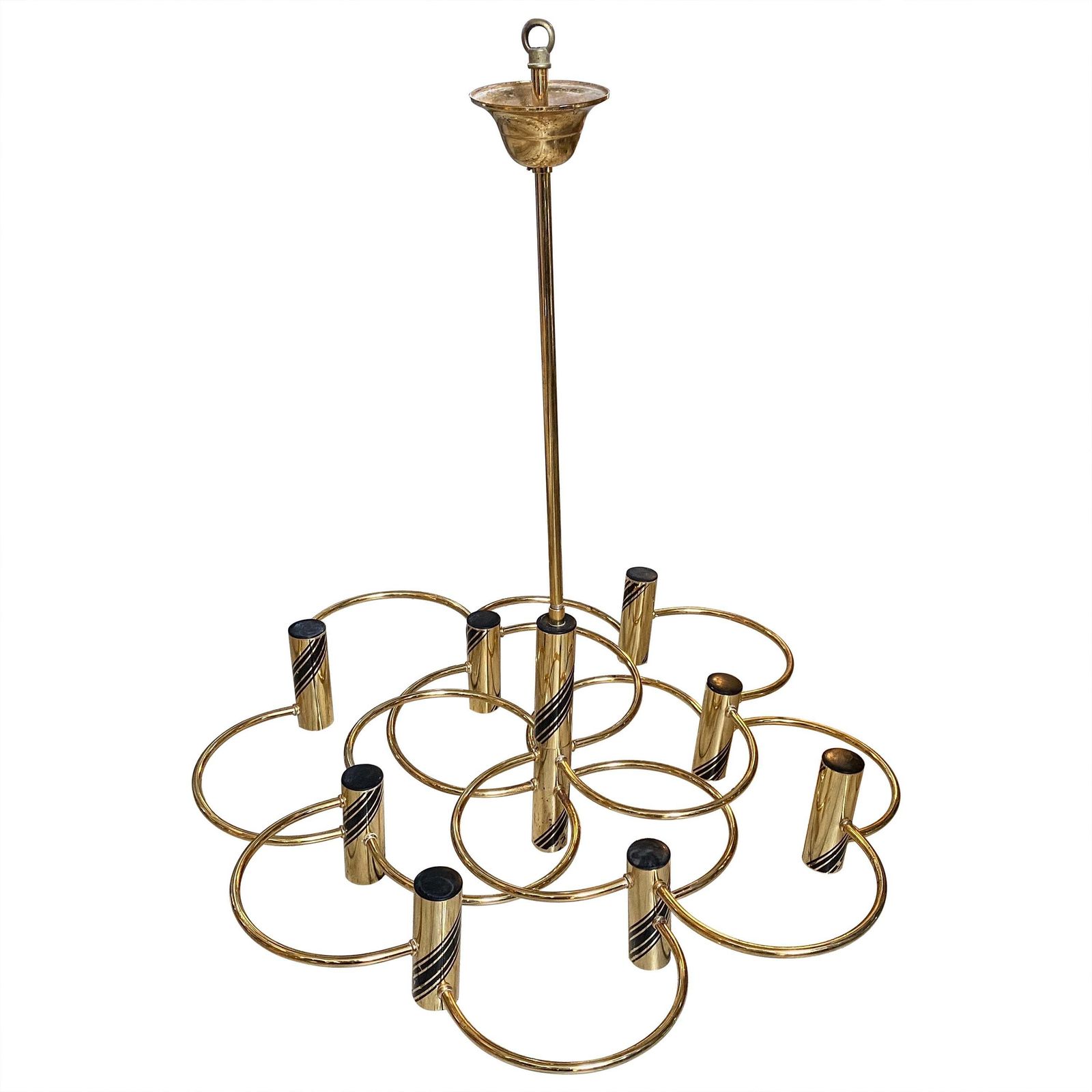1970s Mid Century Modern Brass Italian Chandelier Or Ceiling Light By Sciolari