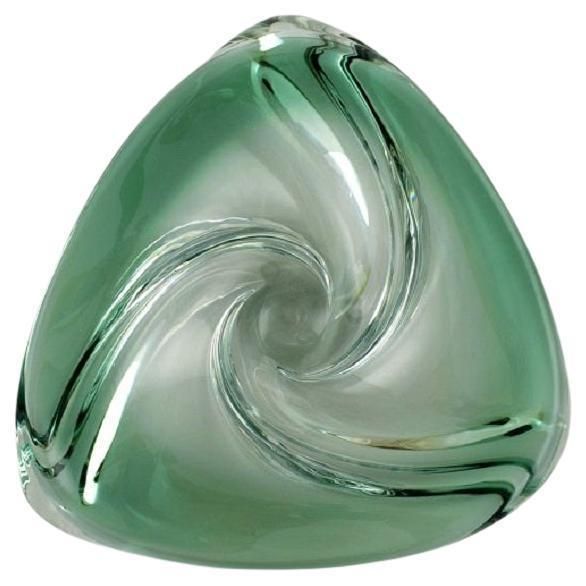 Murano Bowl In Green Mouth Blown Art Glass, Curved Design, Italy 1980s