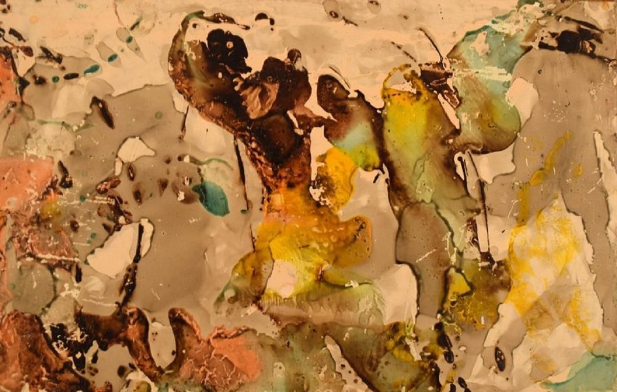 Elin Svipdag  Mixed Media On Board  By The Sea Dated 1970 photo for sale