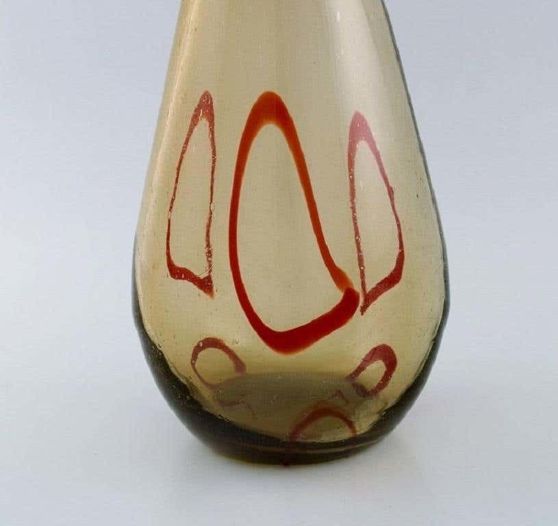 Large Murano Floor Vase In Smoky And Red Mouth Blown Art Glass photo Home Decor