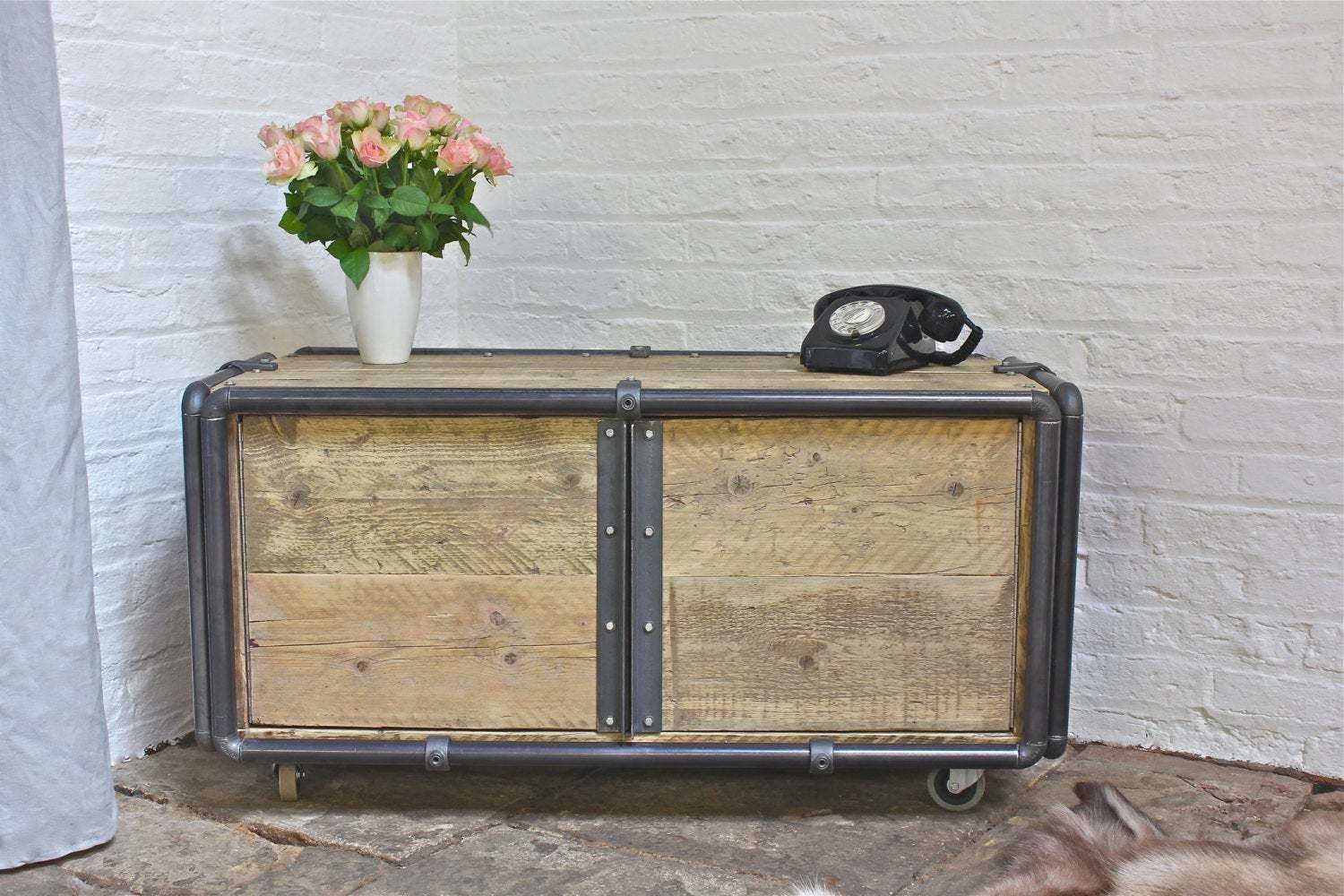 Christopher Reclaimed Scaffolding Board Media Unit On Castors With Steel Pipe Frame   Bespoke Urban Furniture photo Furniture