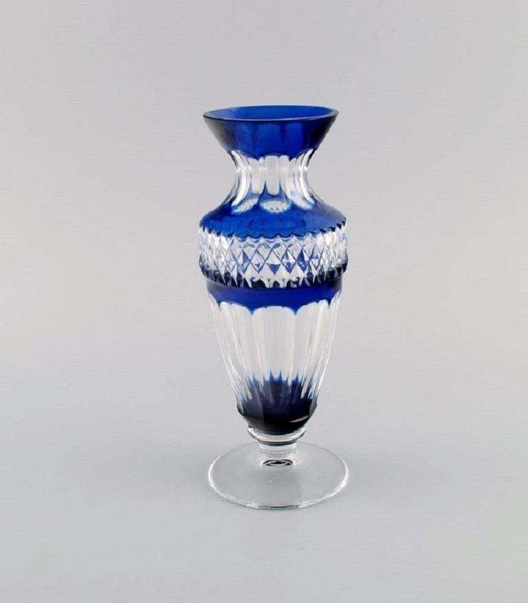Bohemian Glass Vase In Clear And Blue Art Glass, Classic Style, Mid 20th C photo furniture