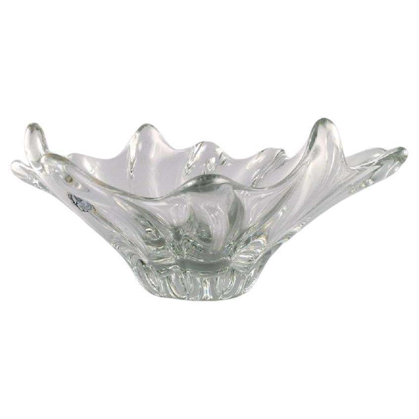 Muhr, France, Large Bowl In Clear Mouth Blown Art Glass With Wavy Edge, 1970s