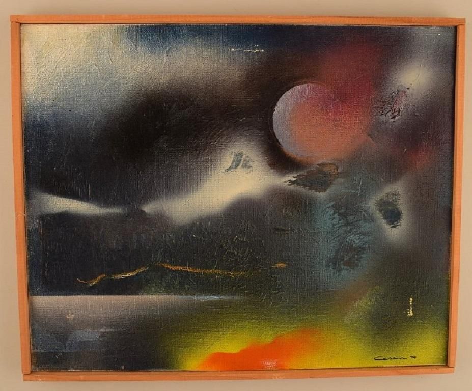 Harry Ceson (1926 1978). Oil And Varnish On Canvas. Abstract Composition. photo furniture