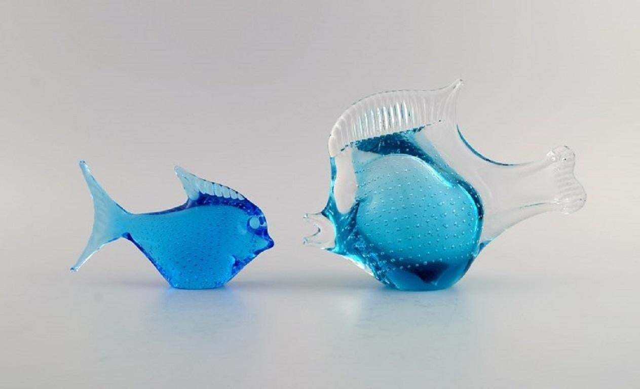 Ronneby, Sweden, Two Fish In Blue Mouth Blown Art Glass, 1970s photo furniture