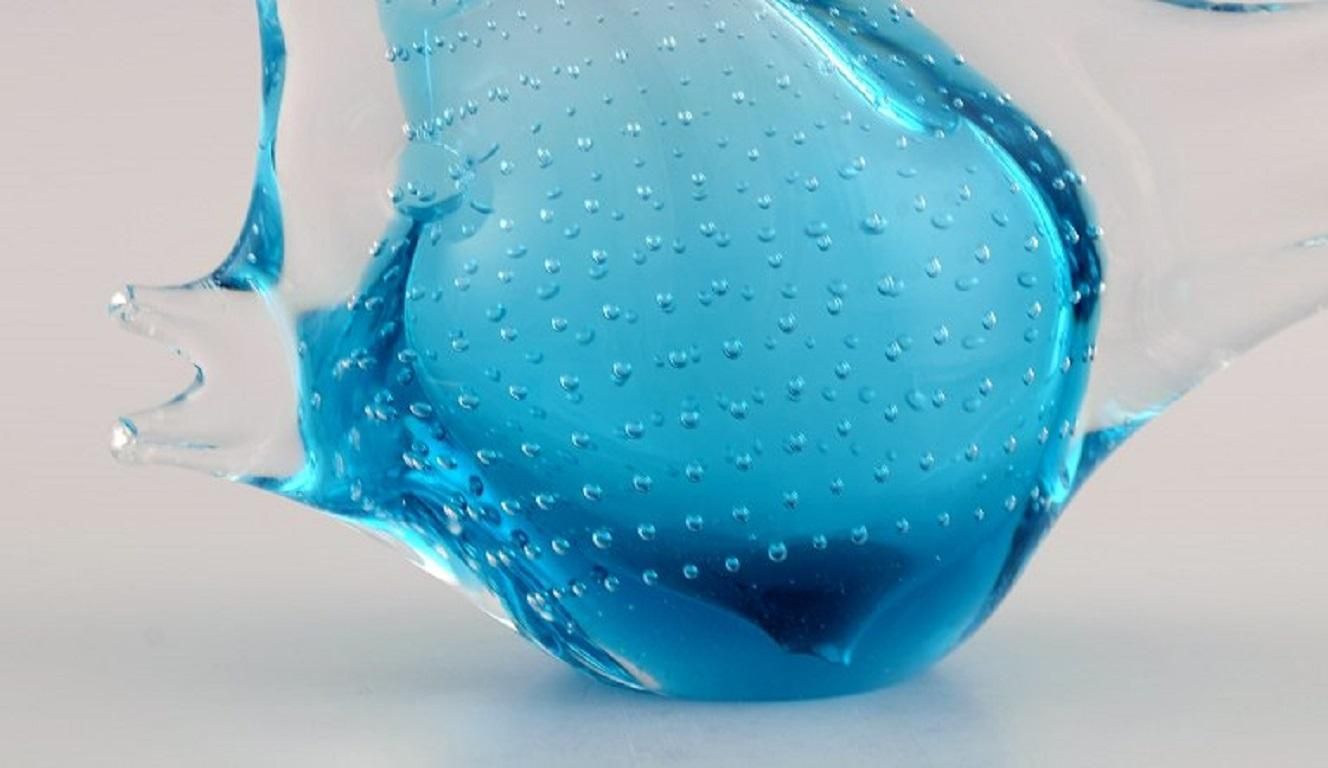 Ronneby, Sweden, Two Fish In Blue Mouth Blown Art Glass, 1970s photo vinterior