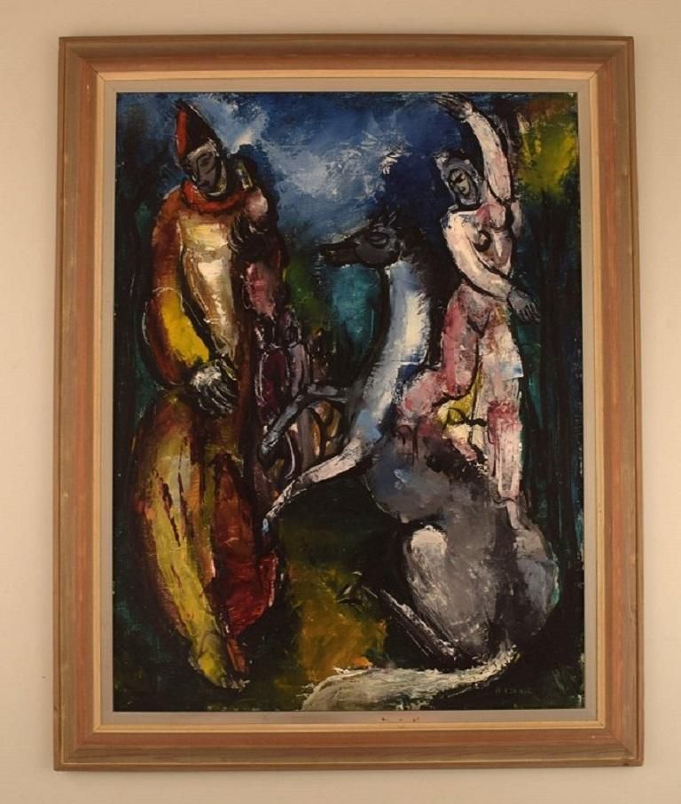 Hélène Azenor '1910 1999', French Artist, Oil On Canvas, Modern Circus Scene photo furniture