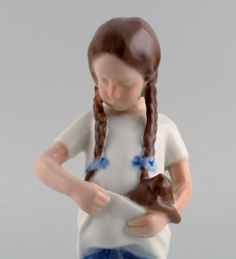 Bing & Grøndahl Porcelain Figure, Girl With A Cat, 1970s photo for sale