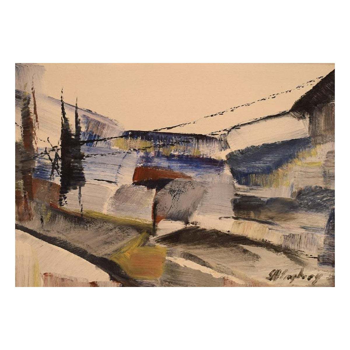 Sven H. Engberg, Listed Swedish Artist, Oil On Canvas, Modernist Landscape