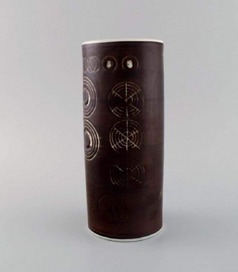 Olle Alberius For Rörstrand. Cylindrical Sarek Vase In Hand Painted Ceramics. photo furniture
