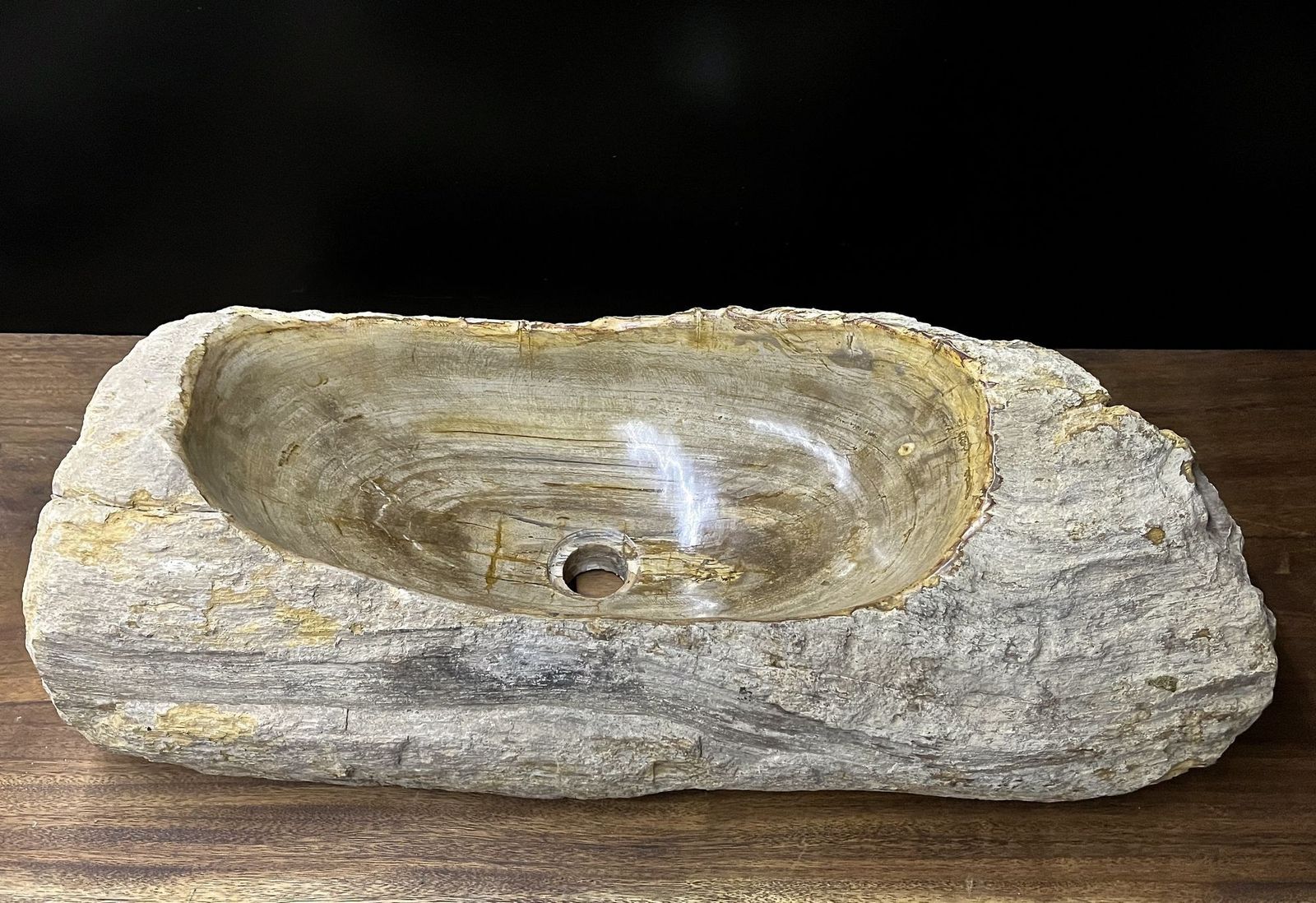 2545.0 Petrified Wood Sink Organic Modern In Grey/ Beige/ Brown Tones, Top Quality photo