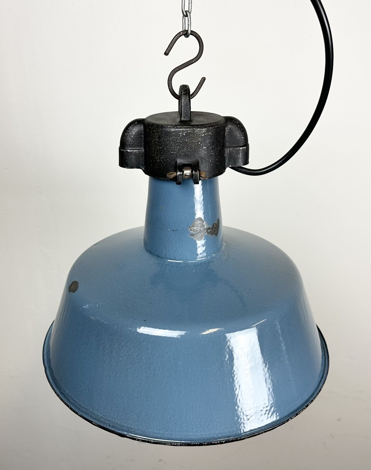 Industrial Blue Enamel Factory Lamp With Cast Iron Top, 1960s, 4x photo 199.0