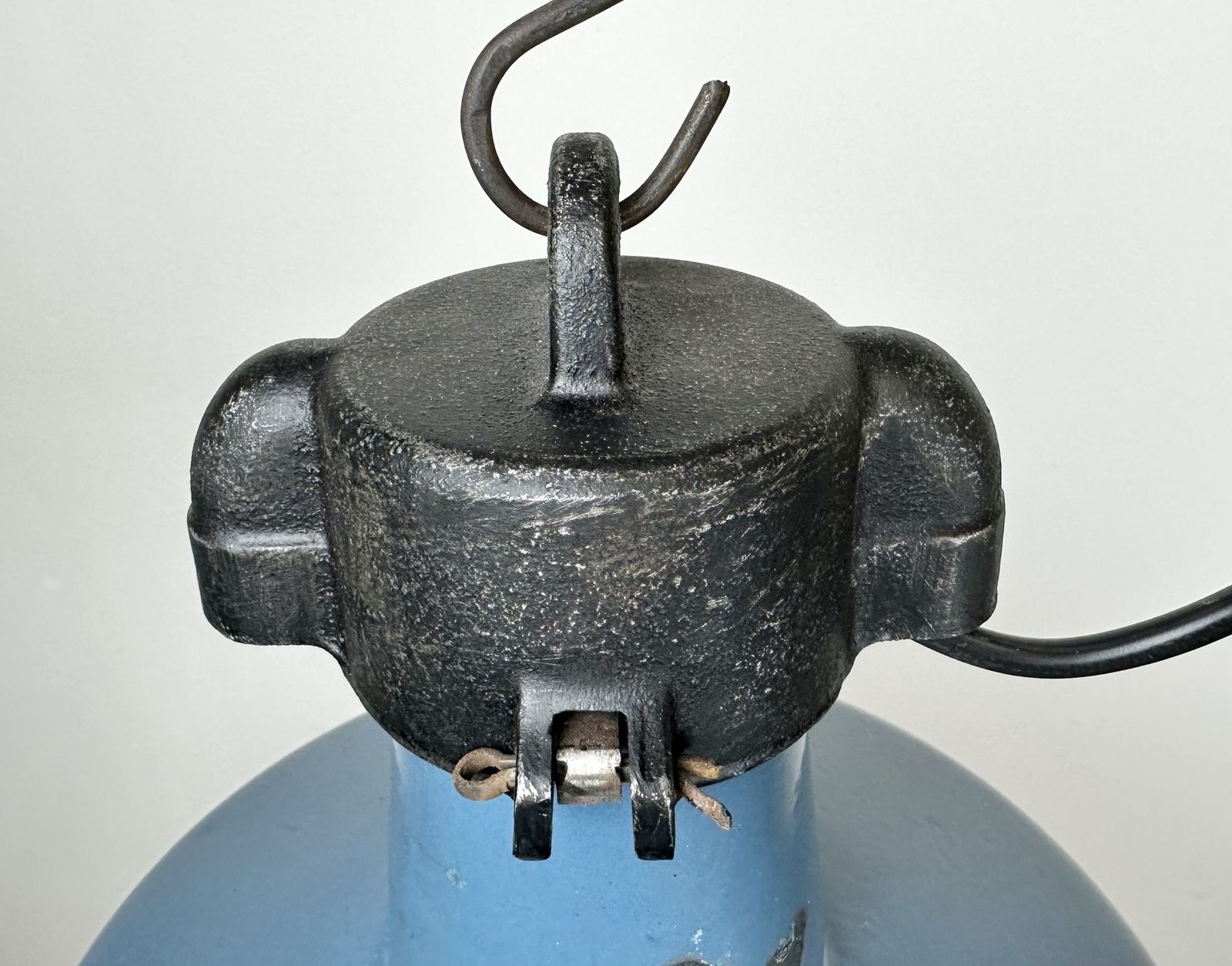 Industrial Blue Enamel Factory Lamp With Cast Iron Top, 1960s, 4x photo buy