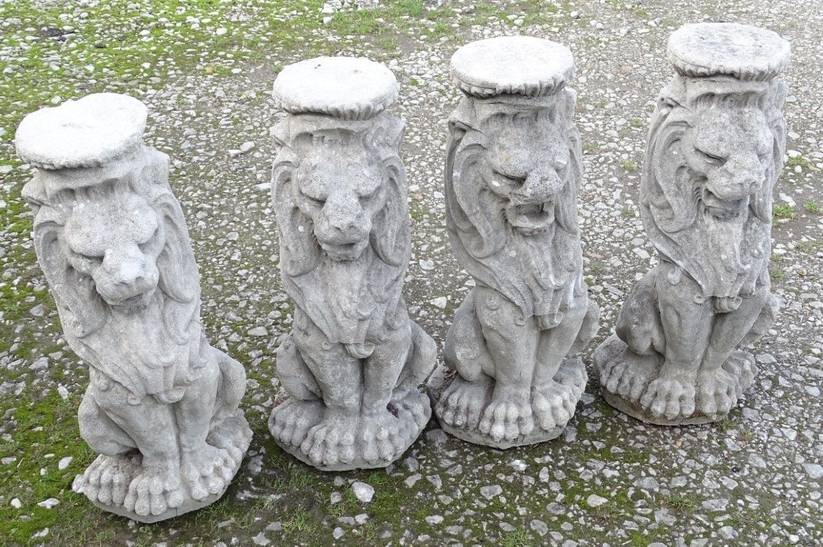 Cast Composite Stone Sejant Lion Garden Ornament Architectural Salvage From A Country House 1 Of 4 Ol photo vintage