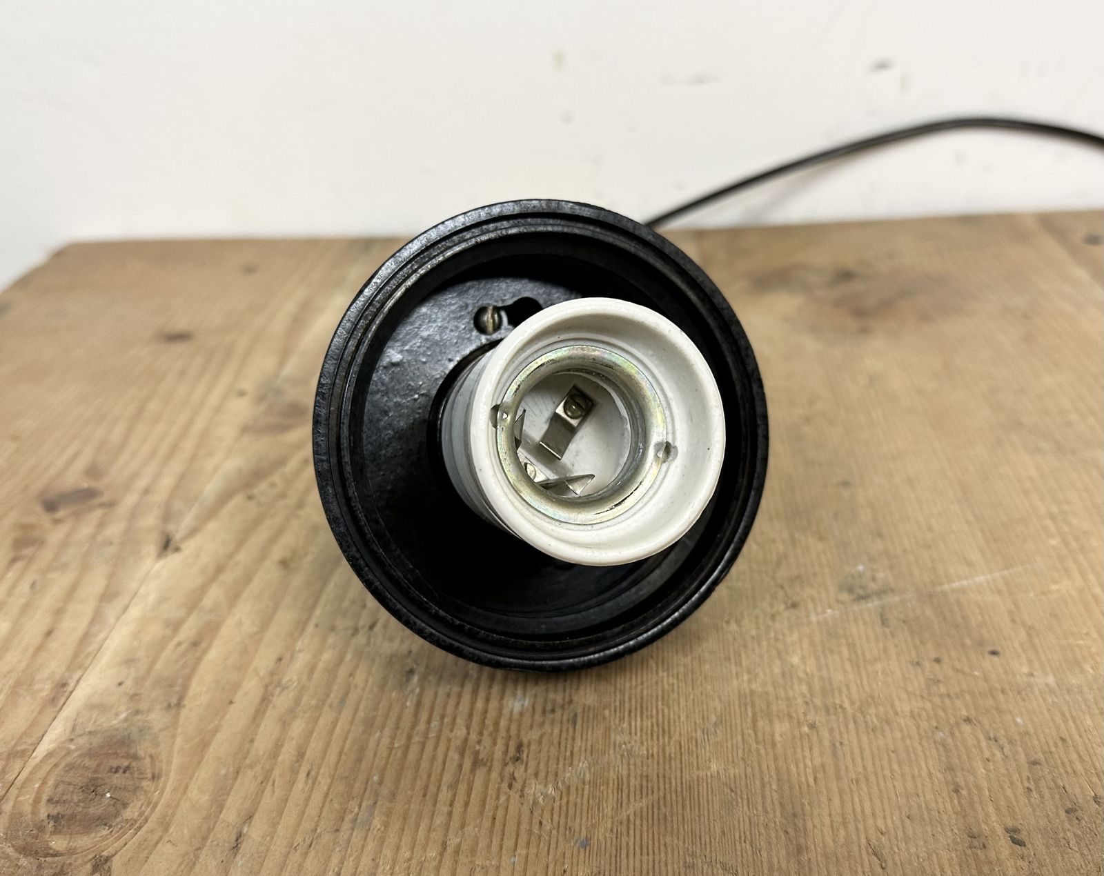 139.0 Industrial Bakelite Pendant Light With Ribbed Glass, 1970s photo