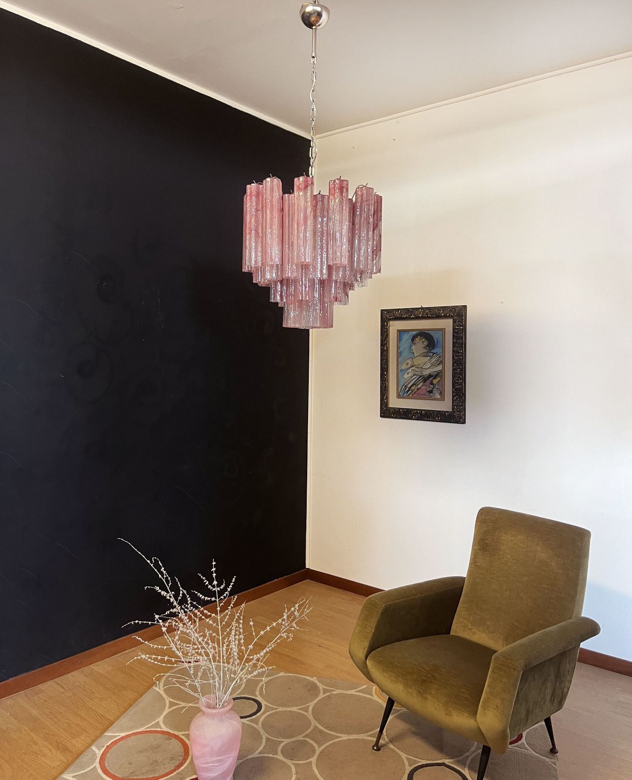 Fantastic Glass Tube Chandelier   36 Albaster Pink Glasses photo for sale