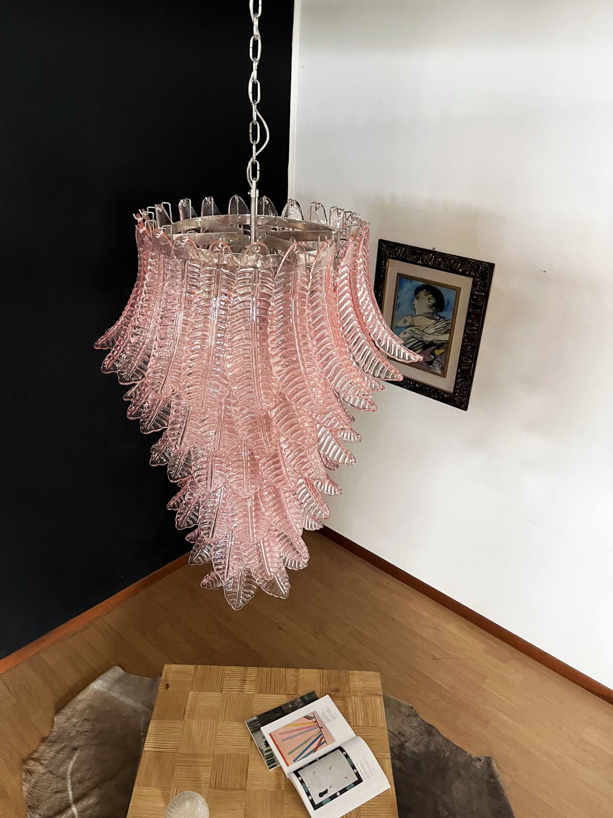 Huge Italian Murano Felci Glass Spiral Chandelier   83 Pink Glasses photo furniture