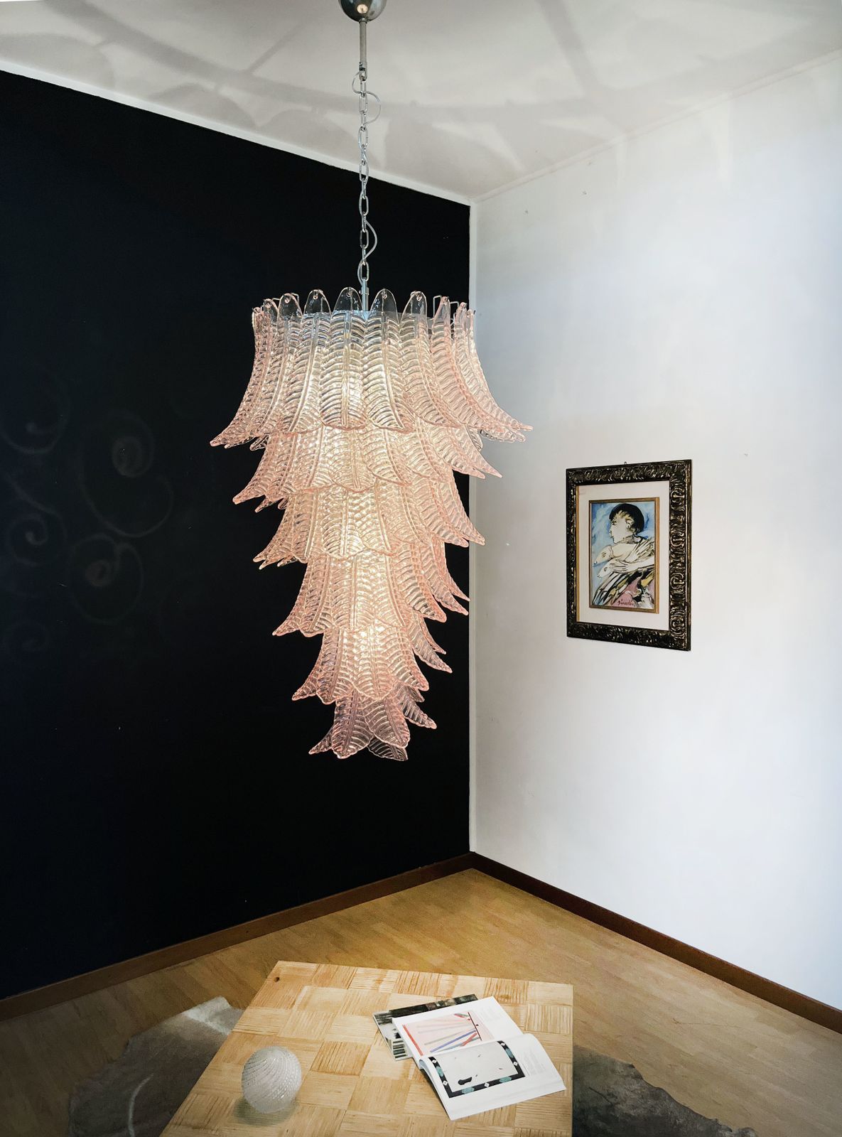 photo vinterior Huge Italian Murano Felci Glass Spiral Chandelier   83 Pink Glasses