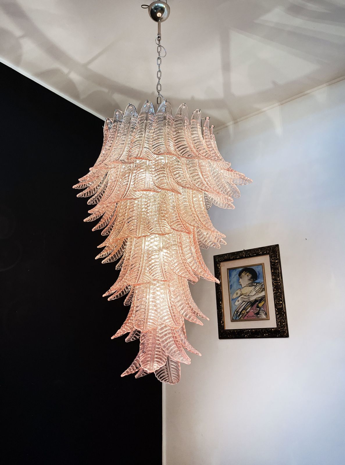 photo buy Huge Italian Murano Felci Glass Spiral Chandelier   83 Pink Glasses