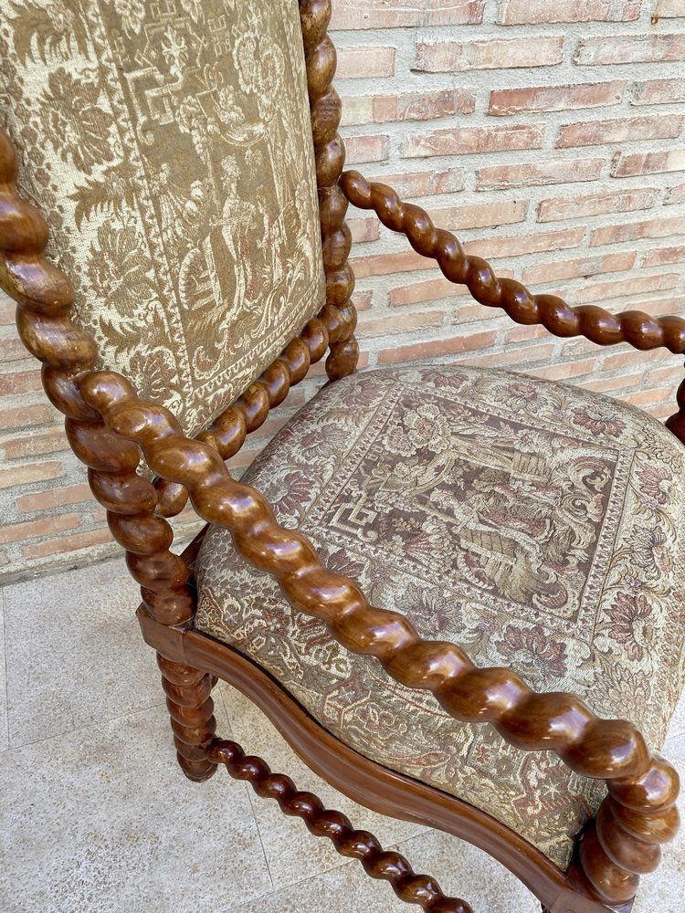 Antique Louis XIV Style Hand Carved Armchair In Walnut And Cherry, 1890s photo vinterior