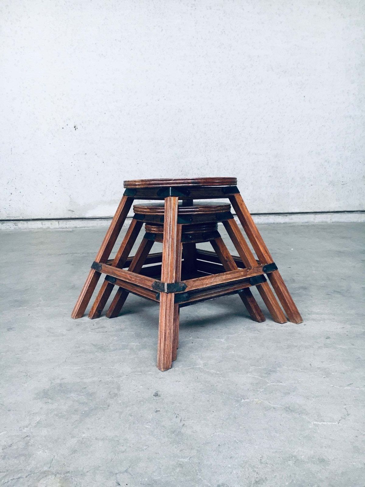 Handgemaakt Wabi Sabi Stijl Nesttafelset, Frankrijk, Ca. Jaren 1950