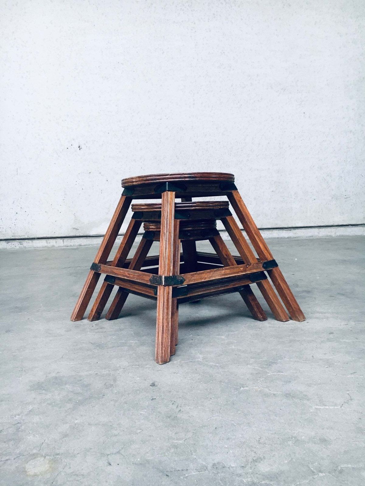 Handcrafted Wabi Sabi Style Nesting Table Set France 1950s photo furniture