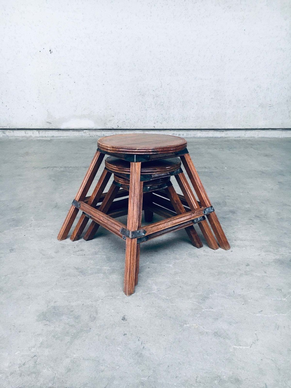 Handcrafted Wabi Sabi Style Nesting Table Set France 1950s photo for sale