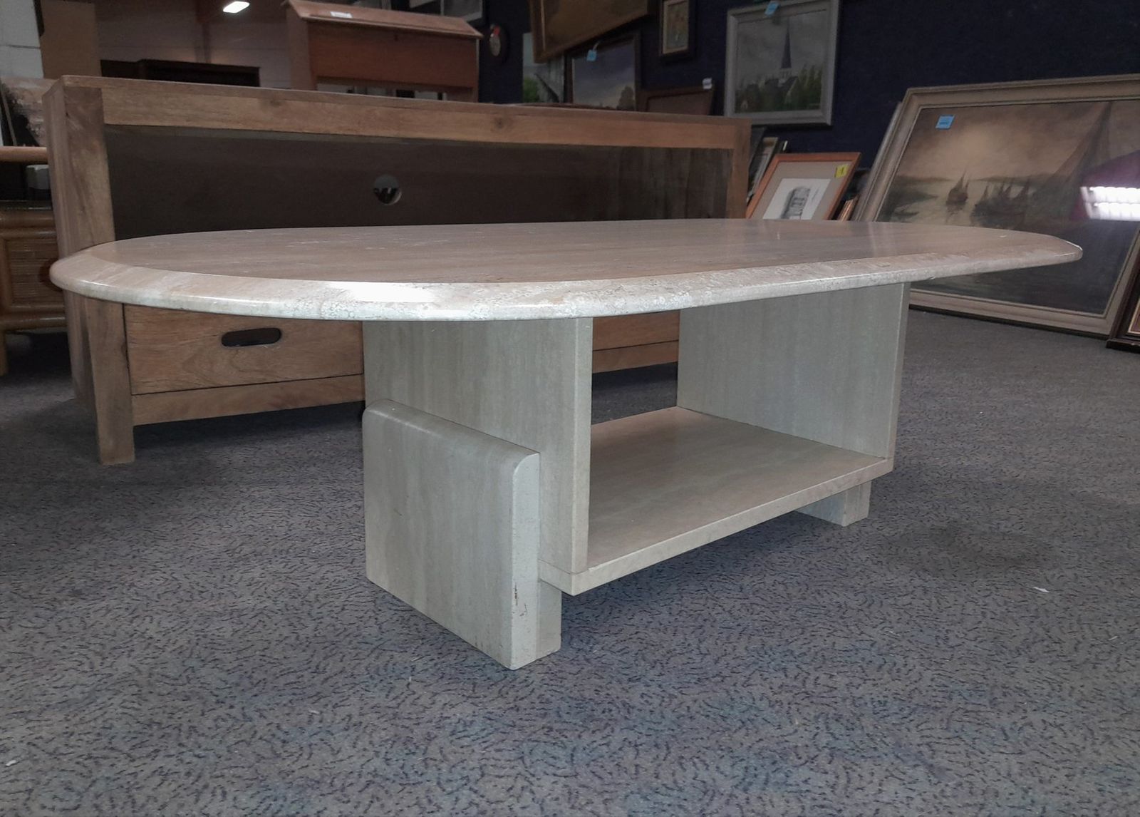 Mid Century Italian Travertine Coffee Table With Storage photo furniture