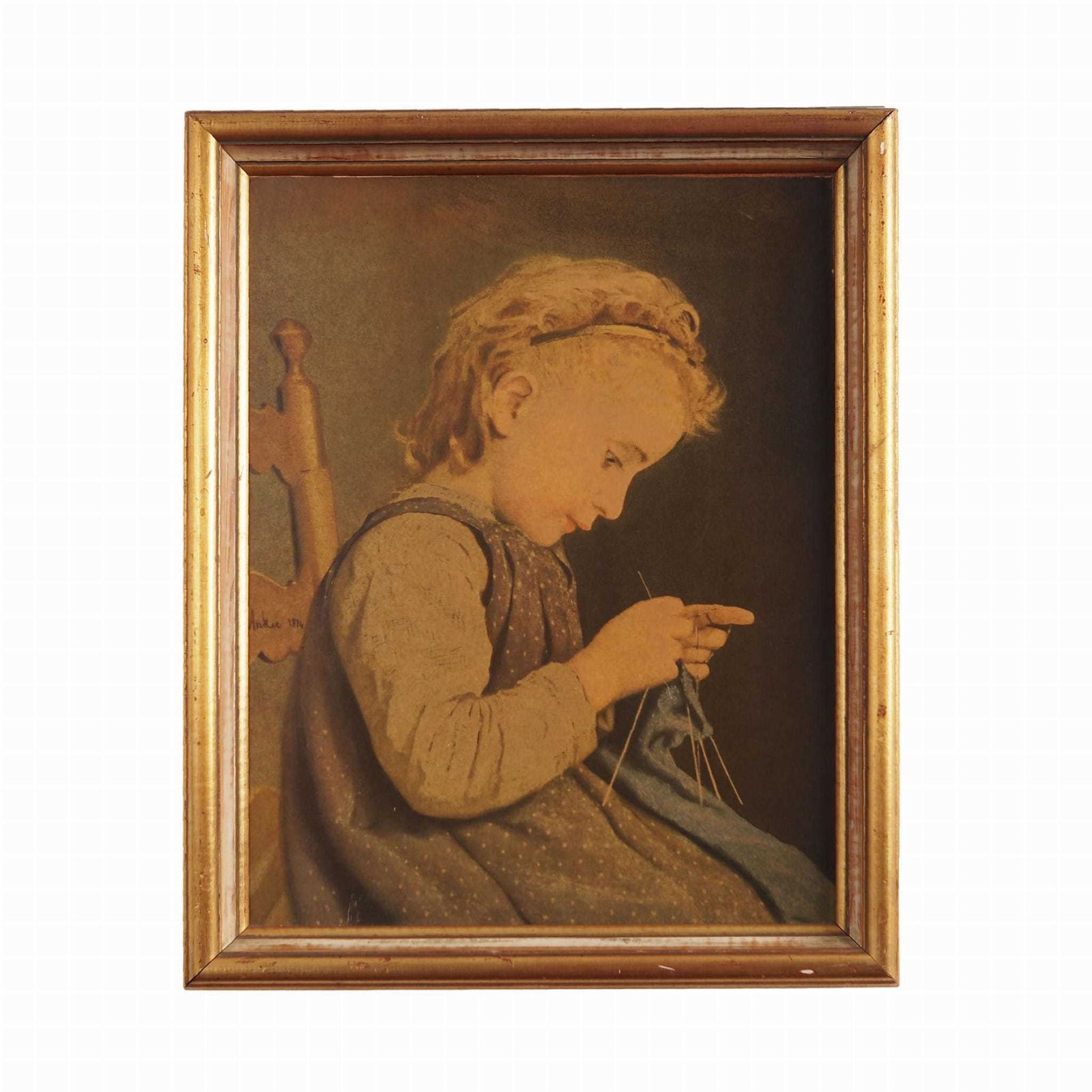 Schilderij „The Portrait Of The Girl", Scandinavian Design, 19e Eeuw, Door Albert Anker