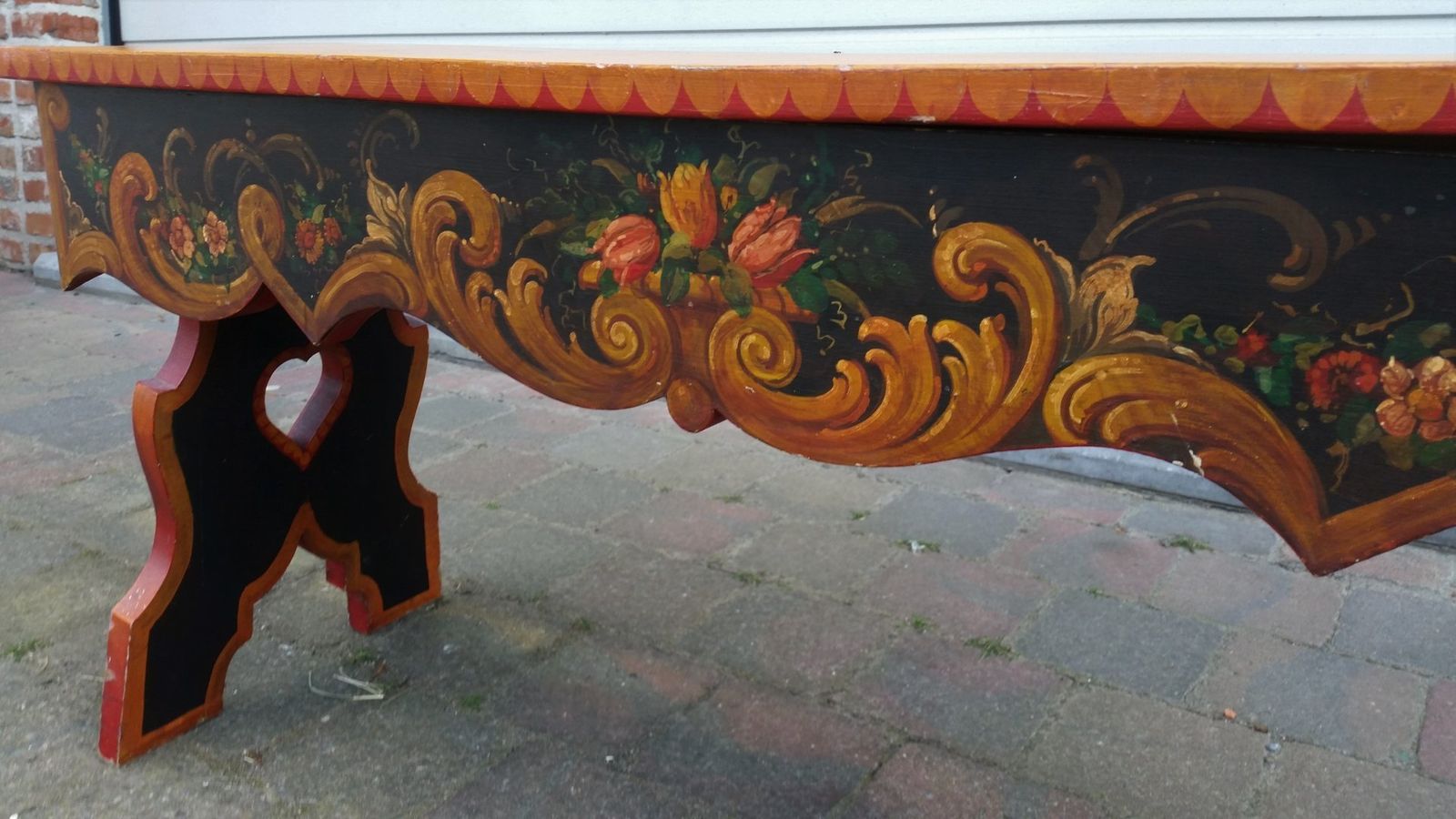 French Hand Painted Wooden Bench By R. Jaeg 1961 photo vinterior