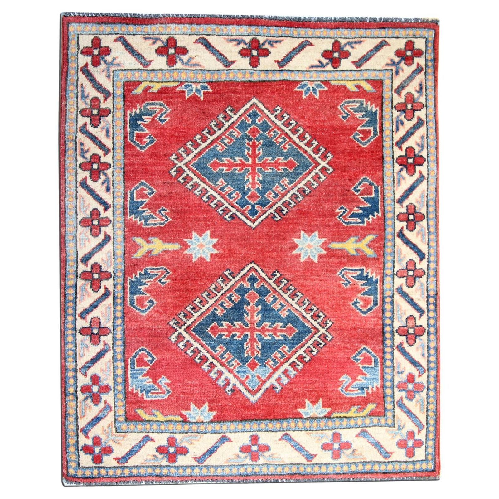 Small Oriental Rugs Red Geometric Rugs, Handmade Carpet For Sale 90 X 106 Cm