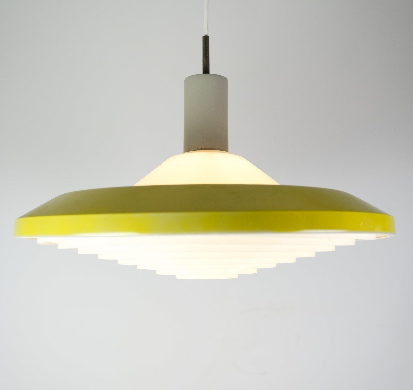 Stockholm Pendant Yellow Lacquer  Opal Glass By Louis Poulsen From 1960s. photo furniture