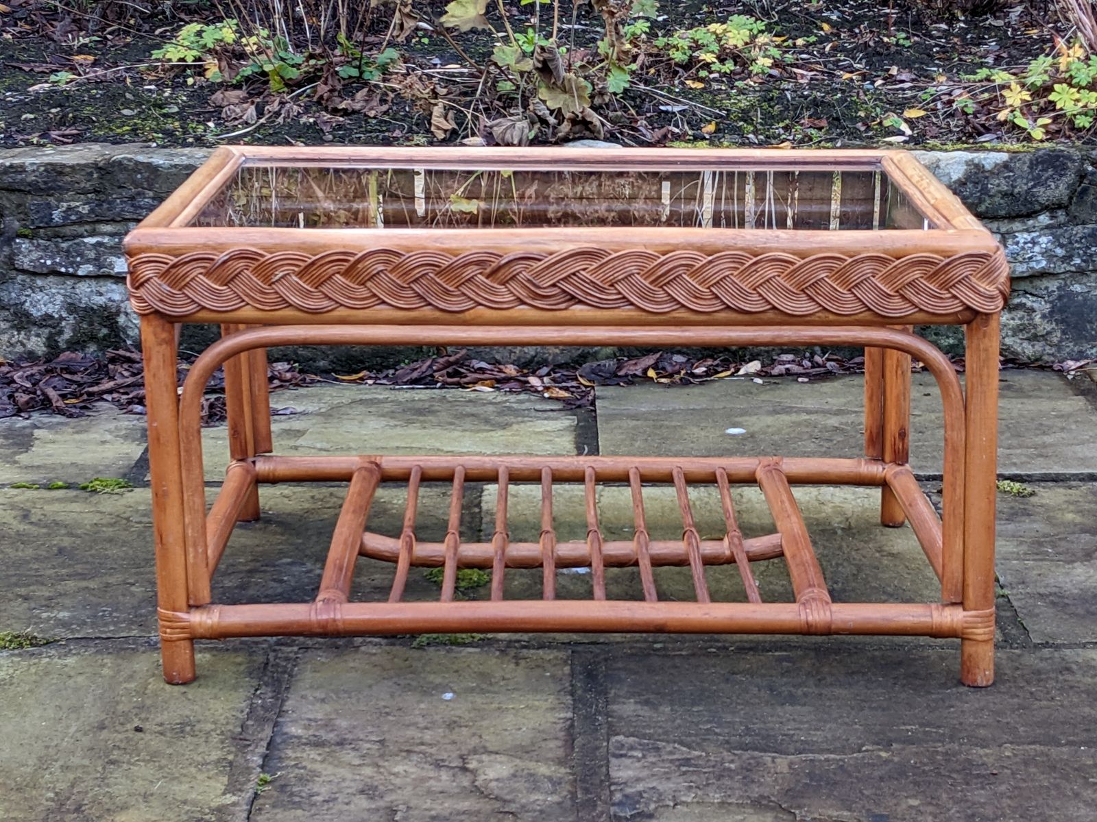 Vintage Boho Bamboo And Glass Coffee Table photo vinterior