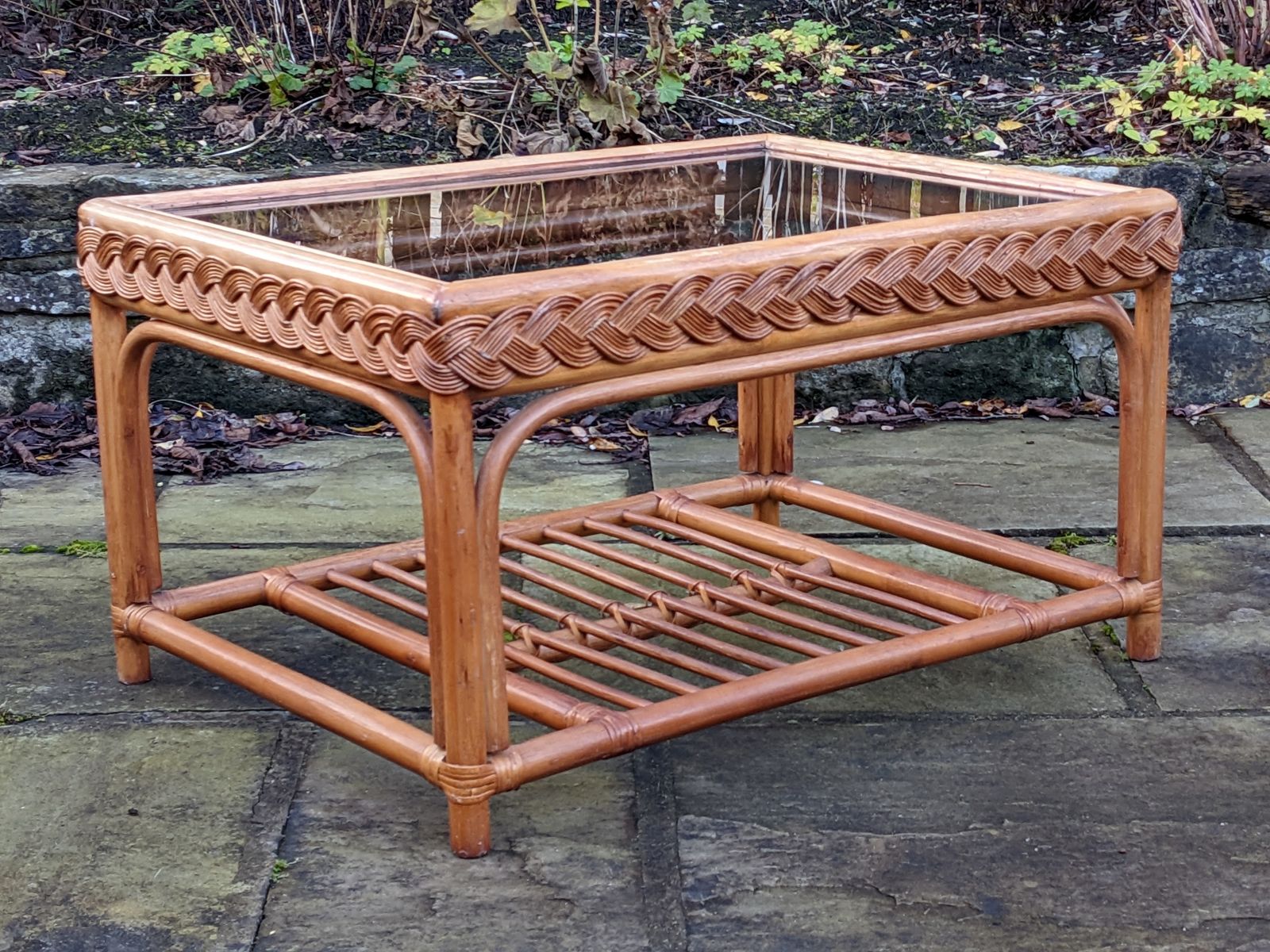 Vintage Boho Bamboo And Glass Coffee Table photo buy