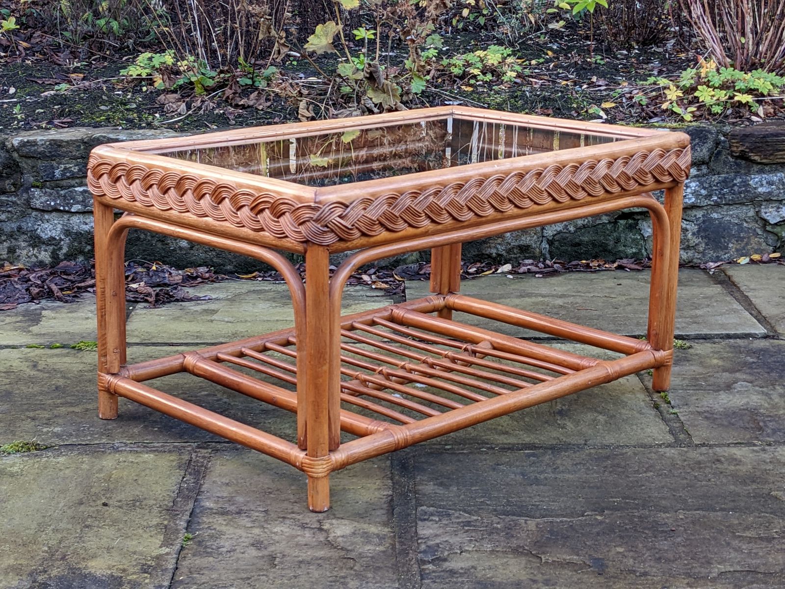 Vintage Boho Bamboo And Glass Coffee Table photo vintage
