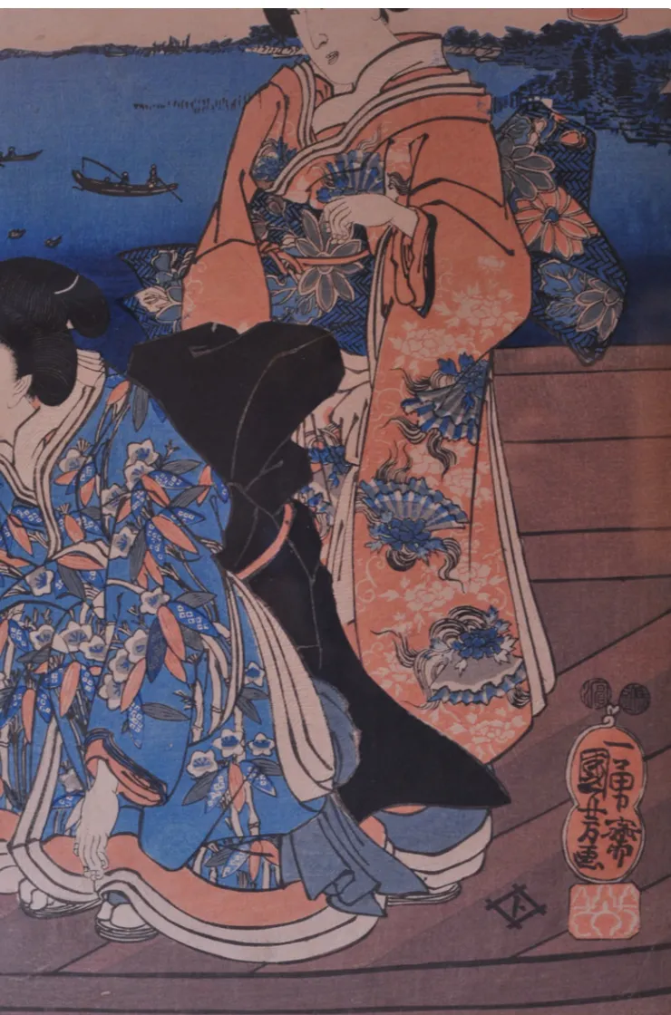 Utagawa Kuniyoshi (1798 1861) Framed Japanese Woodcut Dated 1841 From The Utagawa School Ol photo furniture
