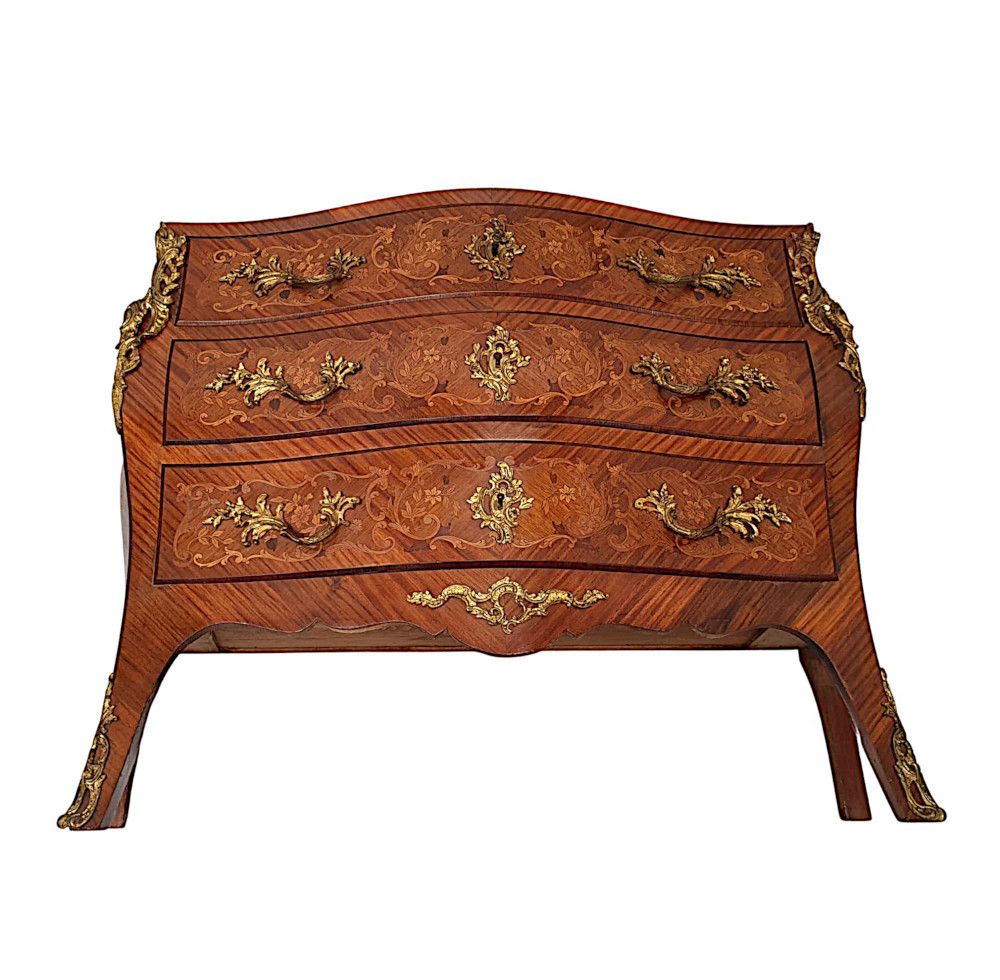 A Very Fine 19th Century Marquetry Inlaid Marble Top Chest Of Drawers photo vinterior