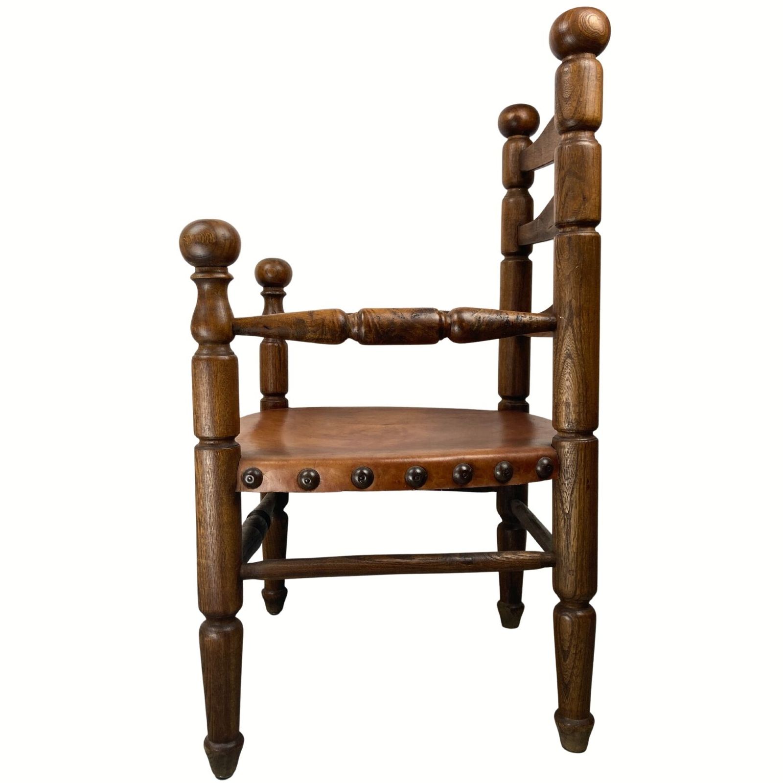 photo vinterior Rustic French Farm Chair, Leather Seat In The Manner Of Charles Dudouyt