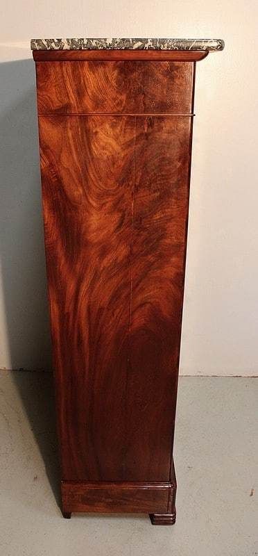 Narrow Secretary In Burl Mahogany Veneer, Restoration   1st Part Of The 19th Century photo vintage
