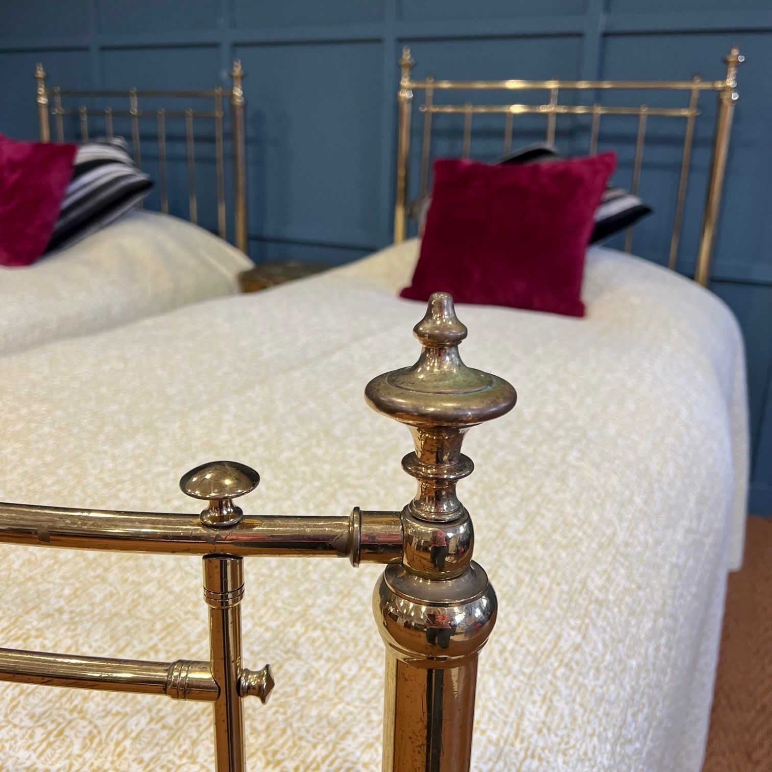 Pair Of Stunning Antique English Winfield Large Single Brass Beds photo Furniture