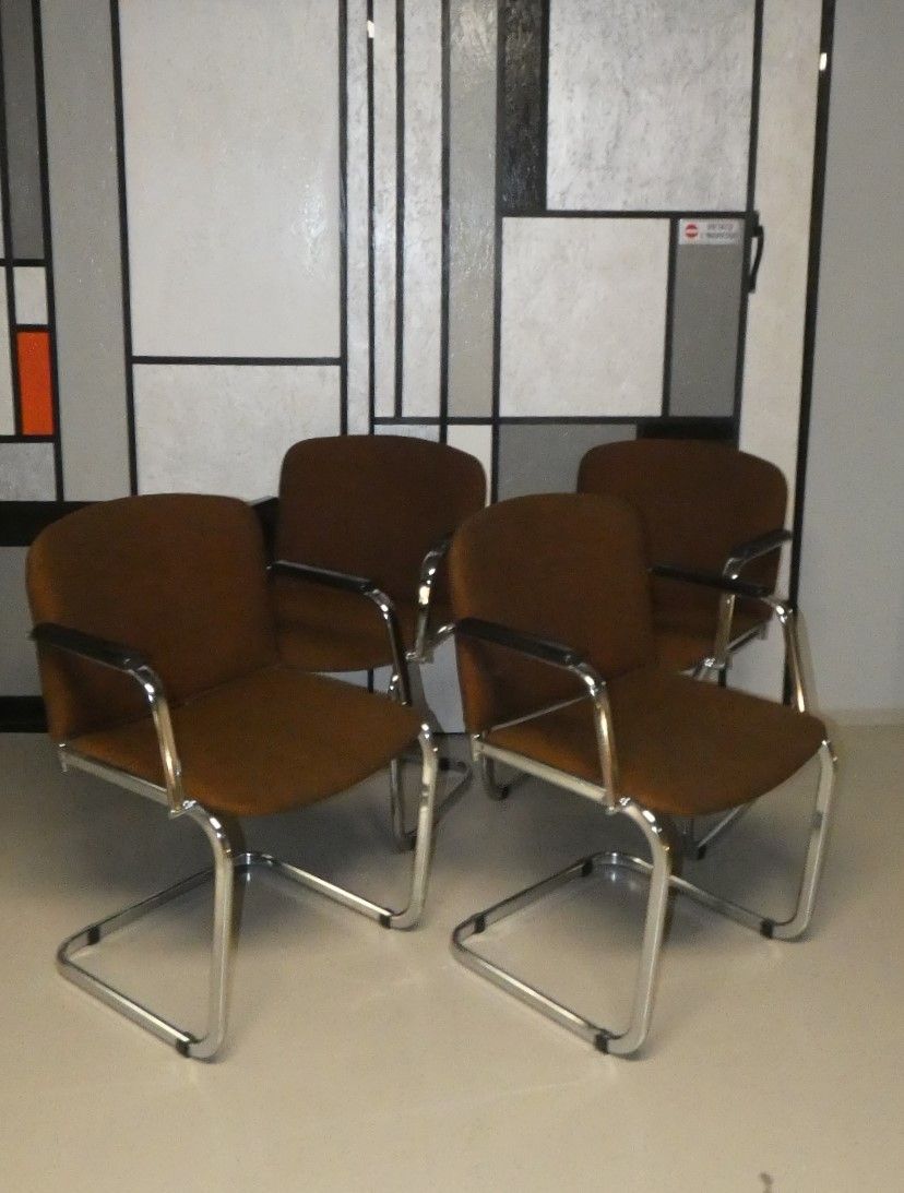 Vintage Italian Dining Armchairs In Wool And Steel, 1970s, Set Of 4