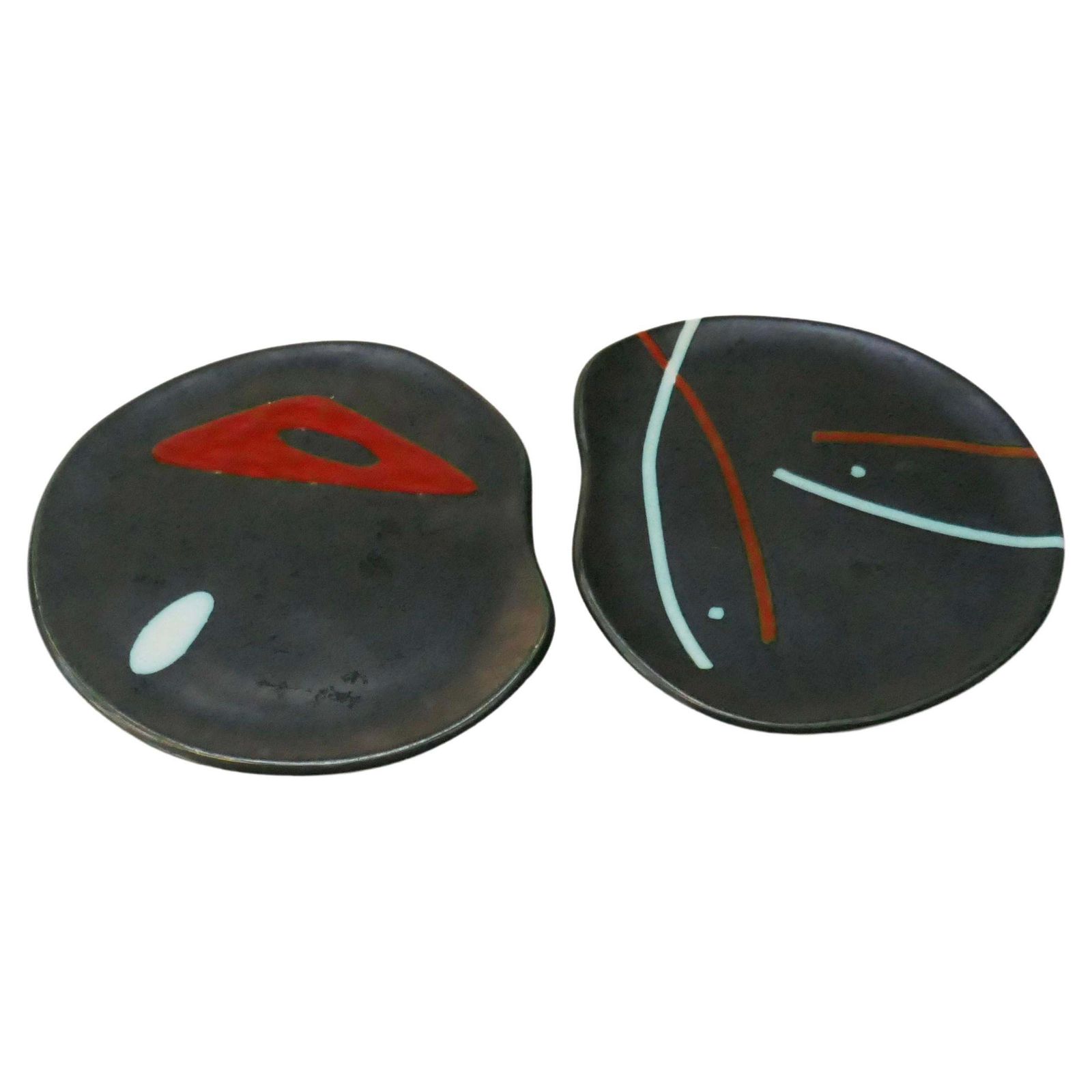 photo vinterior Free Form Surrealist Black Ceramic Dishes/Plaques By Peter Orlando, France,1960s